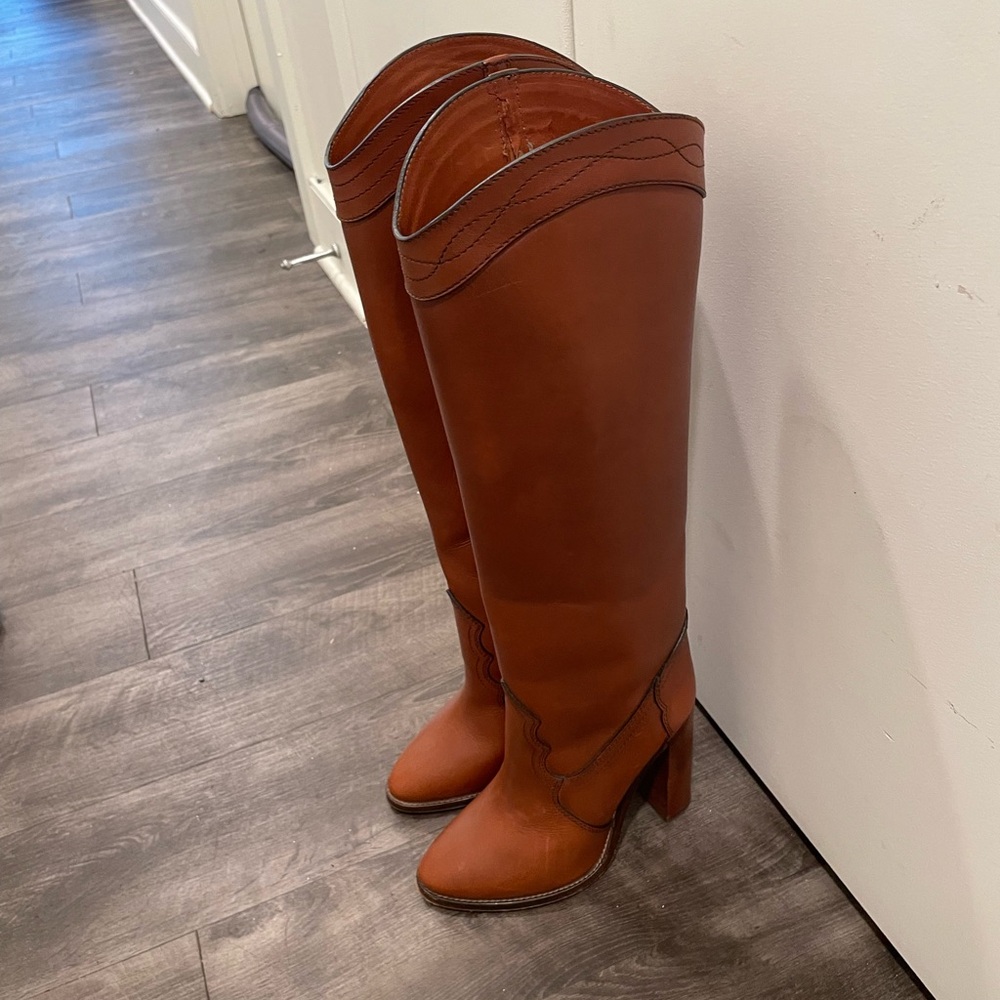 Saint Laurent Kate Western Brown Leather Boots